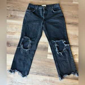 We The Free Charcoal Distressed Flare Jeans